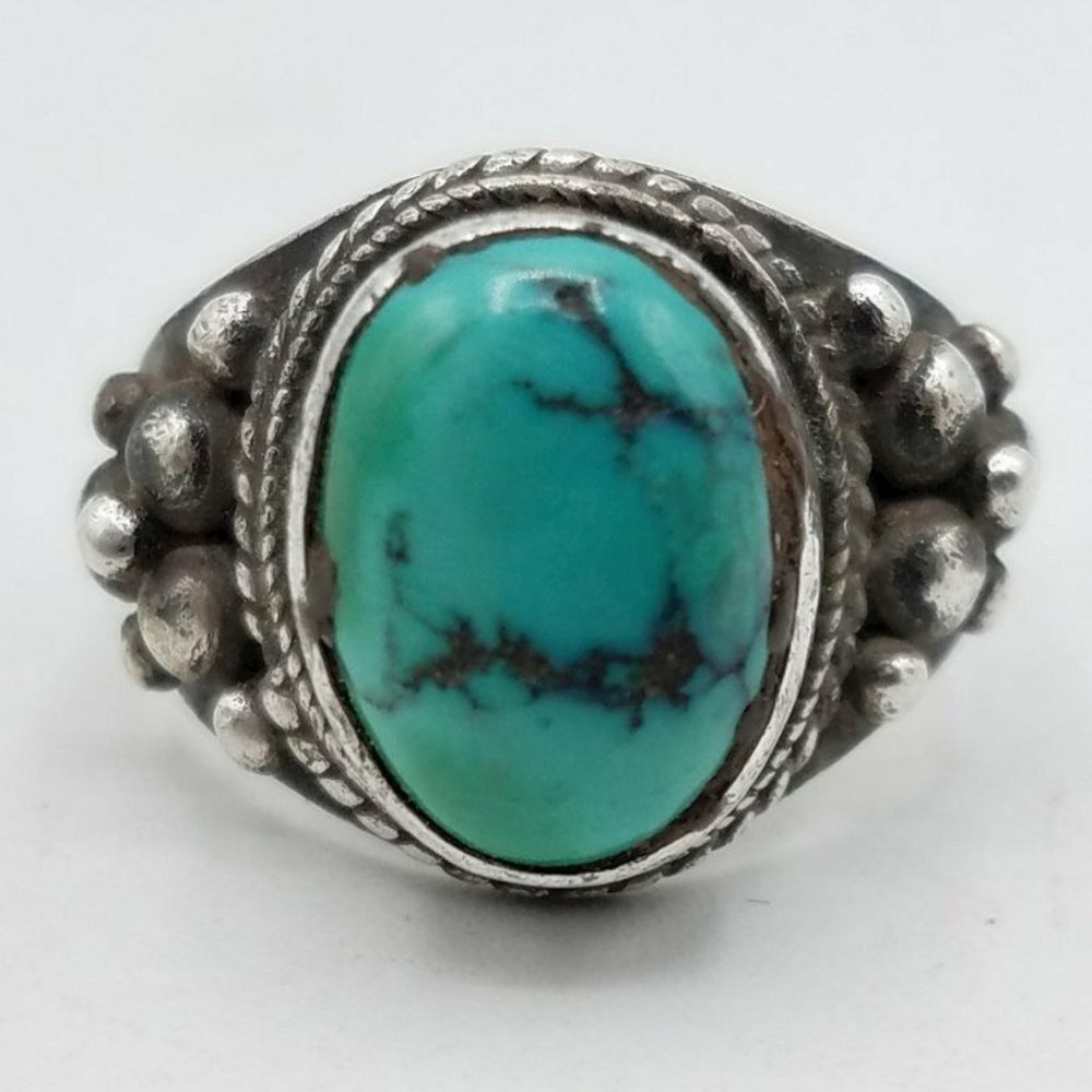 925 Sterling Silver Turquoise Ring Size 6.75 6.49g thick chunky